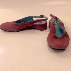 Thierry Rabotin 39 Pink Shoe Suede Low heel Sling Back Adjustable Laser cut